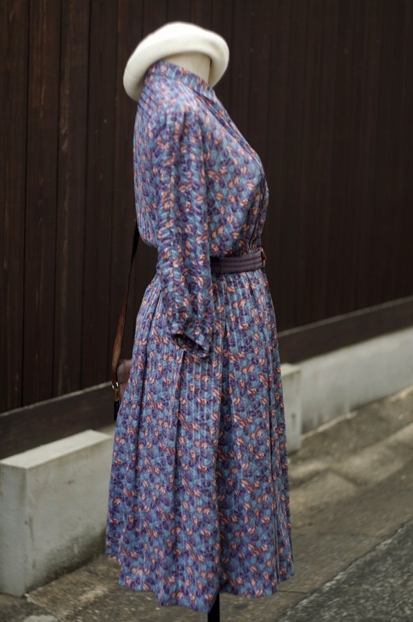 画像9: "joynana" パープル系  花柄  半袖 レトロワンピース レギュラーカラー[19805]