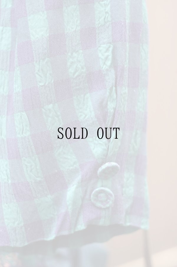 画像10: "J.B.S" US製 グリーン チェック柄 半袖 レトロワンピース ノーカラー ベスト付き[19793]