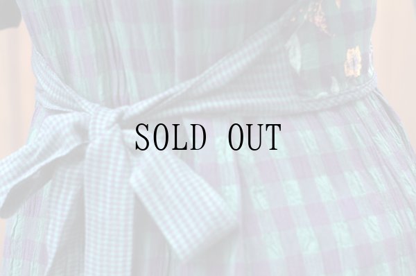 画像12: "J.B.S" US製 グリーン チェック柄 半袖 レトロワンピース ノーカラー ベスト付き[19793]