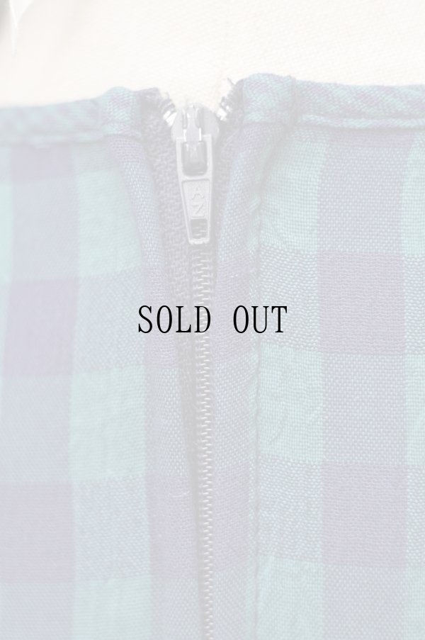 画像9: "J.B.S" US製 グリーン チェック柄 半袖 レトロワンピース ノーカラー ベスト付き[19793]