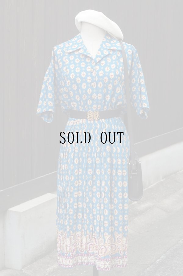 画像13: "Lady Carol Petites" US製 ブルー 花柄 半袖 レトロワンピース オープンカラー[19794]