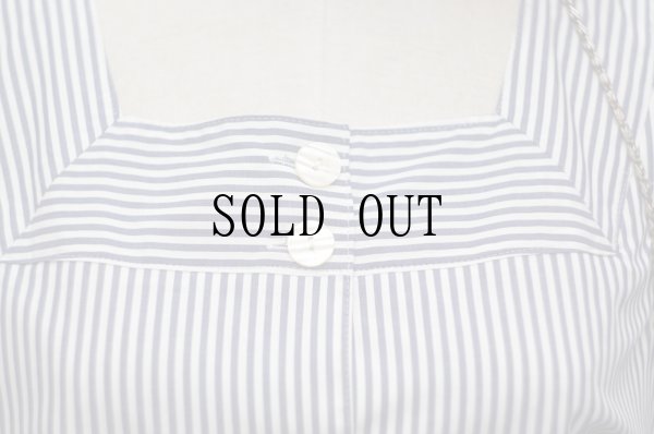 画像7: ストライプ柄 ブルー×白 半袖 レトロワンピース スクエアネック[19790]