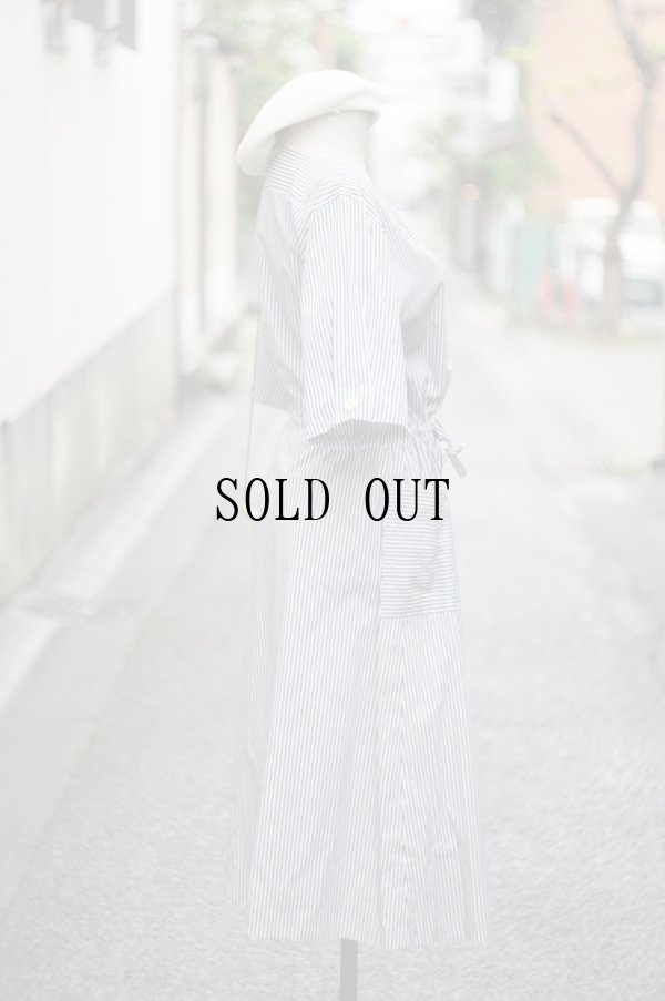 画像3: ストライプ柄 ブルー×白 半袖 レトロワンピース スクエアネック[19790]