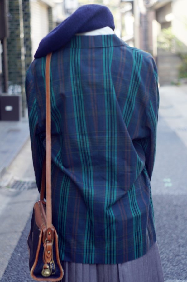 画像3: "Applause" グリーン系 チェック柄 コットン テーラード ジャケット[19797]
