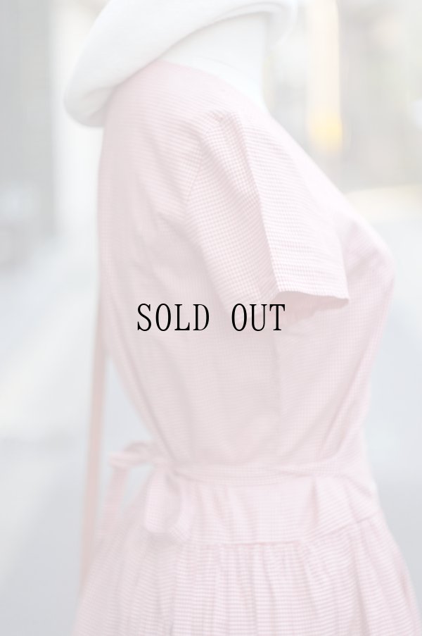 画像5: "ワールド" 赤×白 ギンガムチェック柄 コットン 半袖 レトロワンピース Vネック[19795]