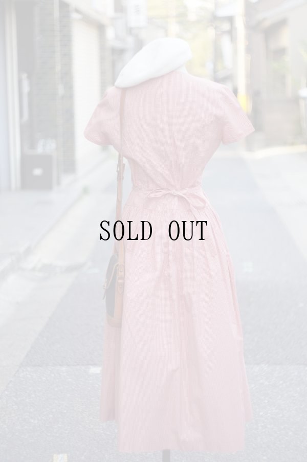 画像3: "ワールド" 赤×白 ギンガムチェック柄 コットン 半袖 レトロワンピース Vネック[19795]