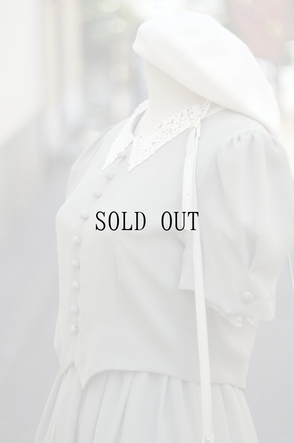 画像4: ”ルシール” 無地 グリーン 半袖 レトロワンピース レースカラー[19791]