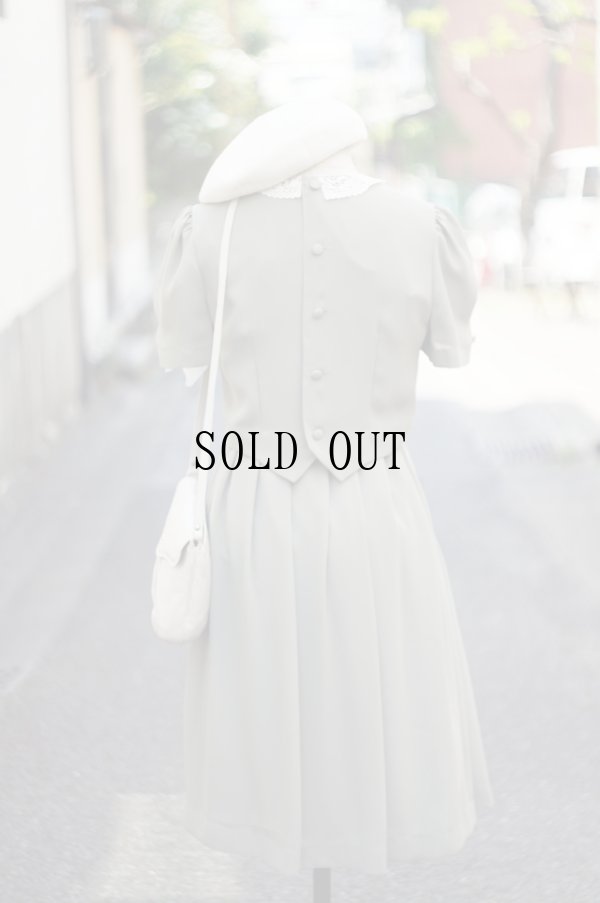 画像3: ”ルシール” 無地 グリーン 半袖 レトロワンピース レースカラー[19791]