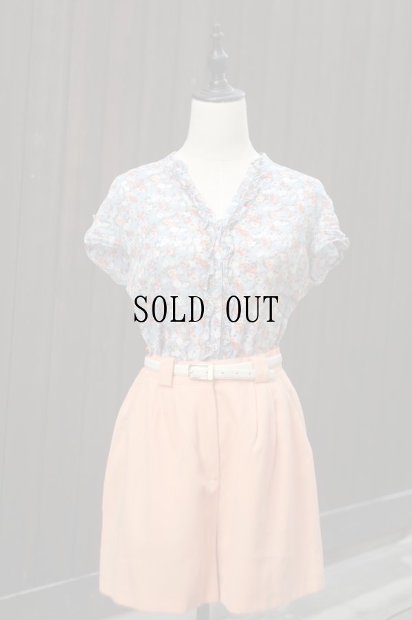 画像7: "Eddie Bauer" ライトブルー 小花柄 半袖 ブラウス フリルカラー[19844]