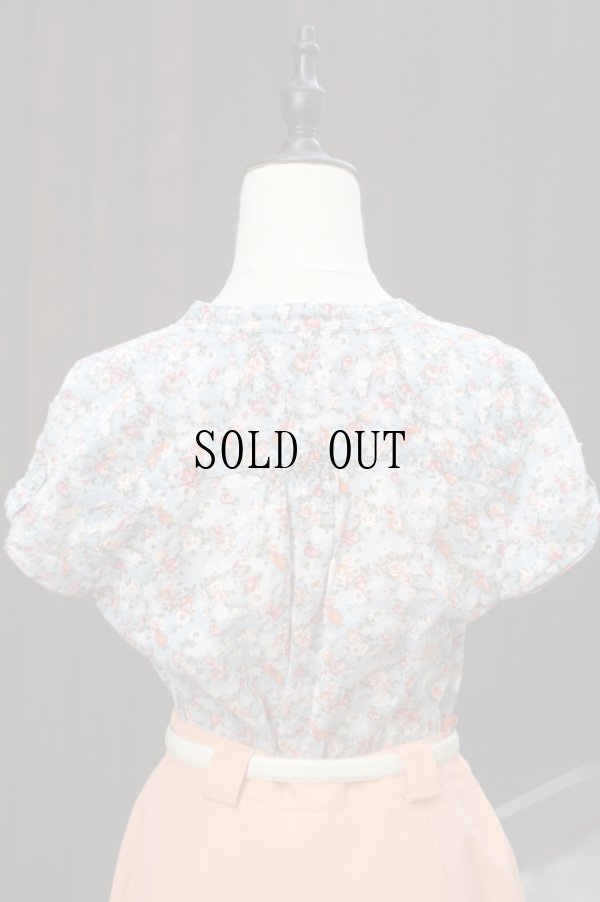 画像10: "Eddie Bauer" ライトブルー 小花柄 半袖 ブラウス フリルカラー[19844]