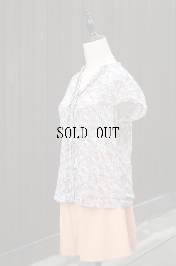 画像11: "Eddie Bauer" ライトブルー 小花柄 半袖 ブラウス フリルカラー[19844]