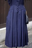 画像9: "LUCK" 無地 ネイビー 混麻 半袖 レトロワンピース ノーカラー  [13421]