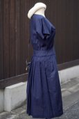 画像3: "LUCK" 無地 ネイビー 混麻 半袖 レトロワンピース ノーカラー  [13421]