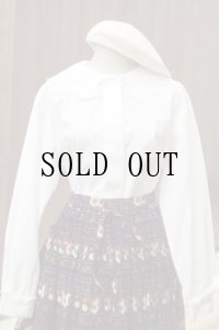 "Oscar de la Renta" 無地 白 長袖 コットン ブラウス 比翼 ピーターパンカラー レース[19850]