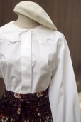 画像8: "Oscar de la Renta" 無地 白 長袖 コットン ブラウス 比翼 ピーターパンカラー レース[19850]