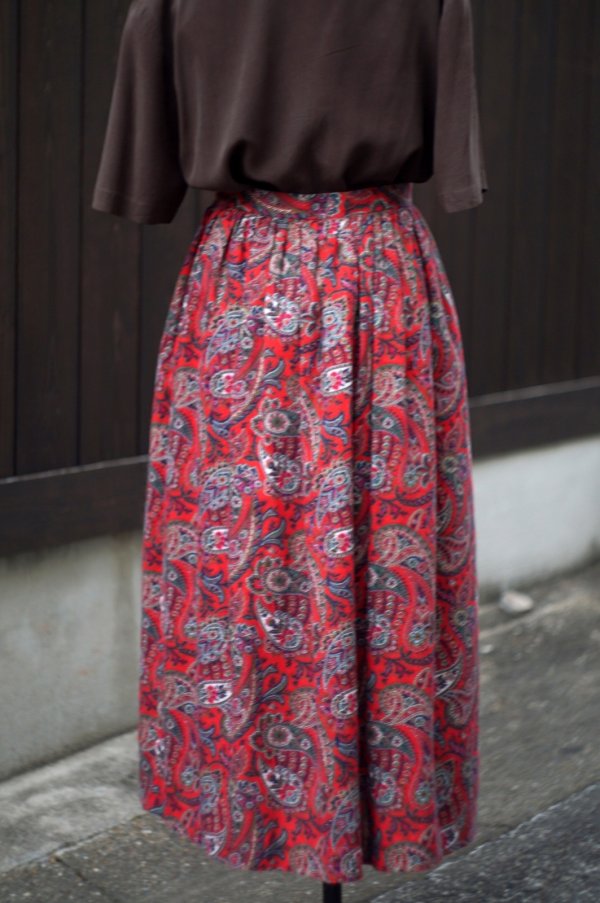 画像9: "Ki Clayton" US オレンジ ペイズリー柄 スカート フレア w67cm[19854]