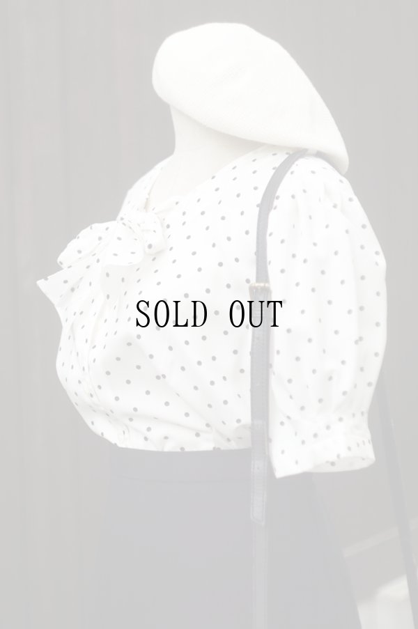 画像4: "DIAS by Tokyo blouse" 白×黒  ドット柄 半袖  ブラウス リボン   パフスリーブ[19863]