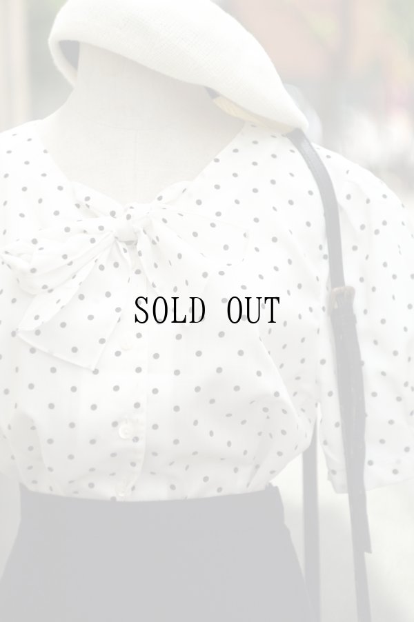 画像5: "DIAS by Tokyo blouse" 白×黒  ドット柄 半袖  ブラウス リボン   パフスリーブ[19863]