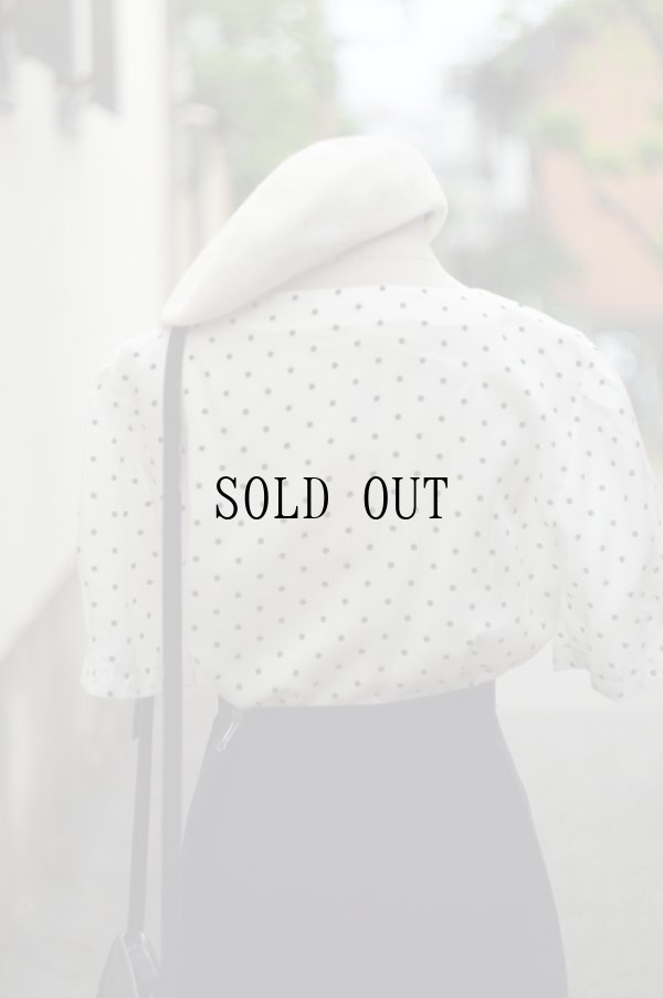 画像3: "DIAS by Tokyo blouse" 白×黒  ドット柄 半袖  ブラウス リボン   パフスリーブ[19863]