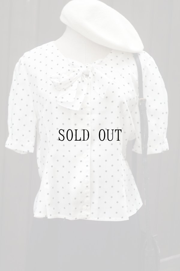 画像10: "DIAS by Tokyo blouse" 白×黒  ドット柄 半袖  ブラウス リボン   パフスリーブ[19863]