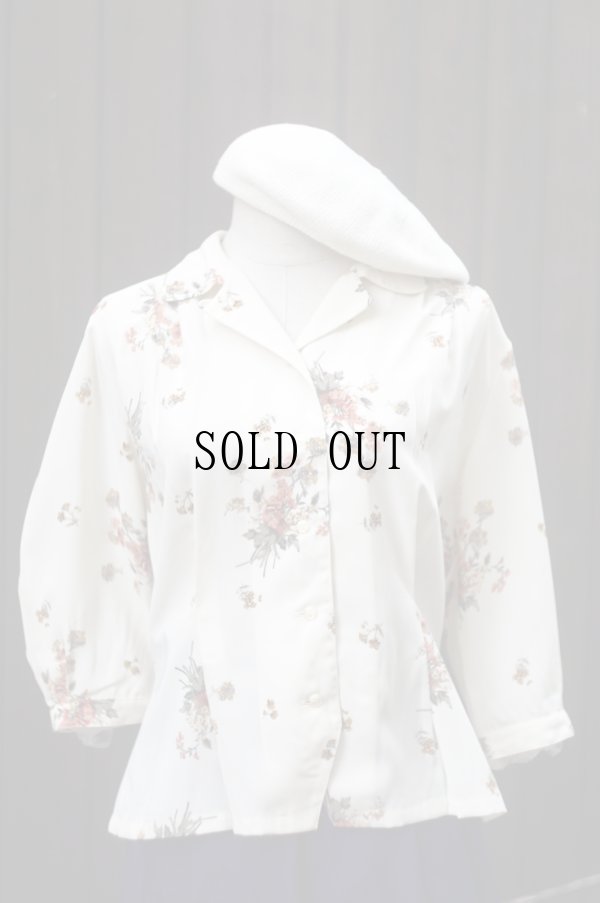 画像8: "Flow Rill" ベージュ 花柄 半袖  ブラウス オープンカラー 丸襟[19864]