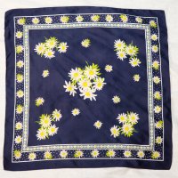 インポート 花柄 ネイビー系 ミニ スカーフ 58cm×58cm[19891]