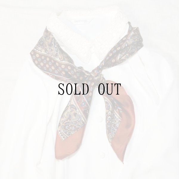 画像7: ブラウン系 ペイズリー柄 シルク スカーフ 81cm×81cm[19902]