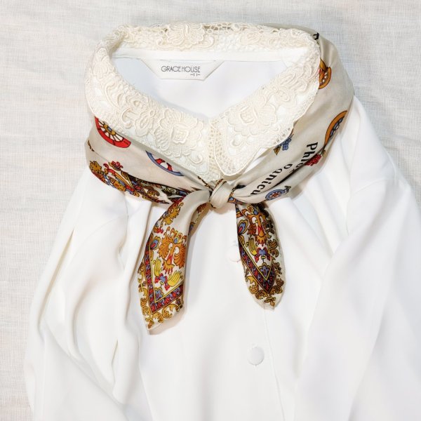 画像7: クラシックカー シルク ミニスカーフ 52cm×52cm[19906]