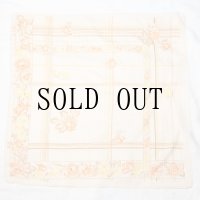 イタリア製 花柄 格子 ベージュ系 ポリエステル スカーフ 75cm×75cm[19889]