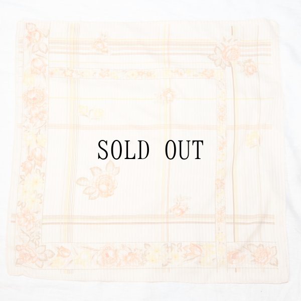 画像1: イタリア製 花柄 格子 ベージュ系 ポリエステル スカーフ 75cm×75cm[19889]