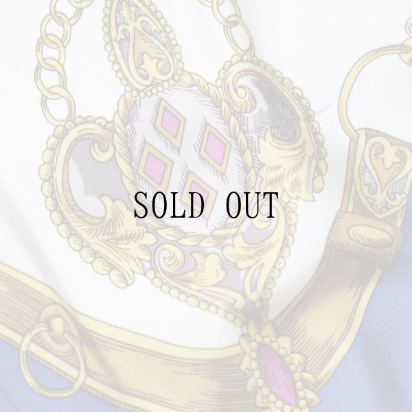 画像4: 馬車×装飾模様 ブルー シルク スカーフ 77cm×77cm[19900]