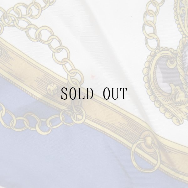 画像5: 馬車×装飾模様 ブルー シルク スカーフ 77cm×77cm[19900]