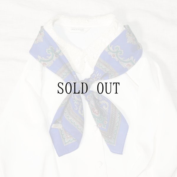 画像7: ペイズリー柄 青系 シルク スカーフ 72cm×72cm[19908]