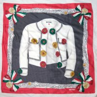 "MOSCHINO" イタリア シルク 赤系 スカーフ 87cm×87cm[19899]