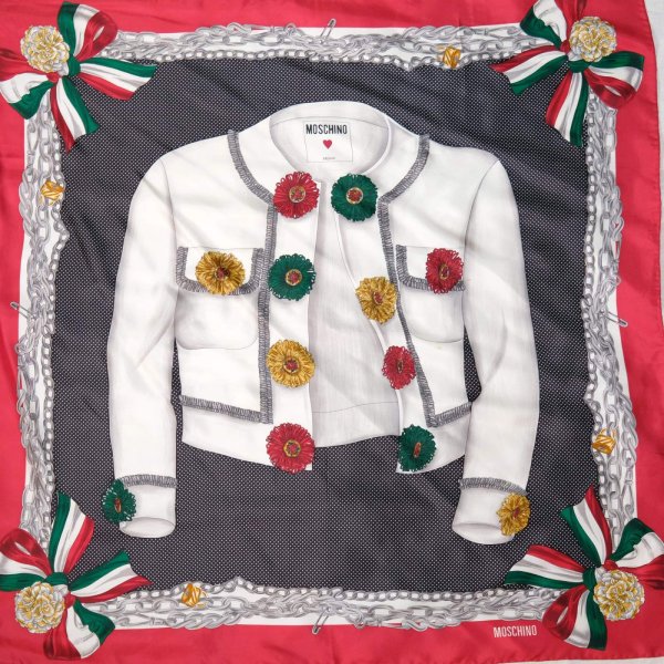 画像2: "MOSCHINO" イタリア シルク 赤系 スカーフ 87cm×87cm[19899]