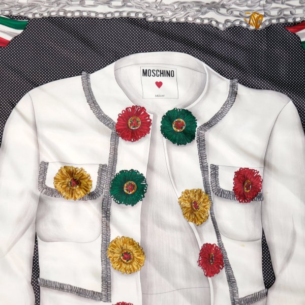 画像3: "MOSCHINO" イタリア シルク 赤系 スカーフ 87cm×87cm[19899]