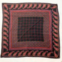 ペイズリー柄 黒系 シルク スカーフ 76cm×76cm[19890]