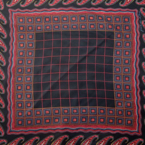 画像2: ペイズリー柄 黒系 シルク スカーフ 76cm×76cm[19890]
