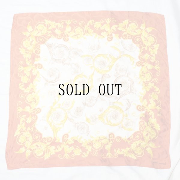 画像1: 花柄 シルク オレンジ系 スカーフ 85cm×85cm[19903]