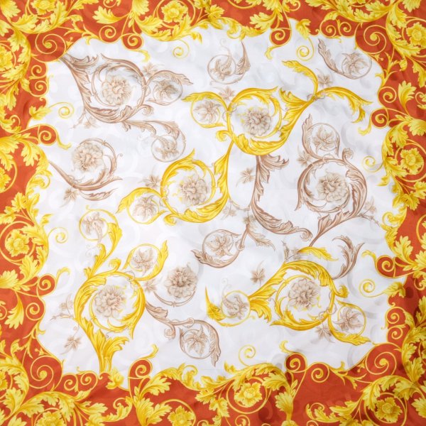 画像2: 花柄 シルク オレンジ系 スカーフ 85cm×85cm[19903]