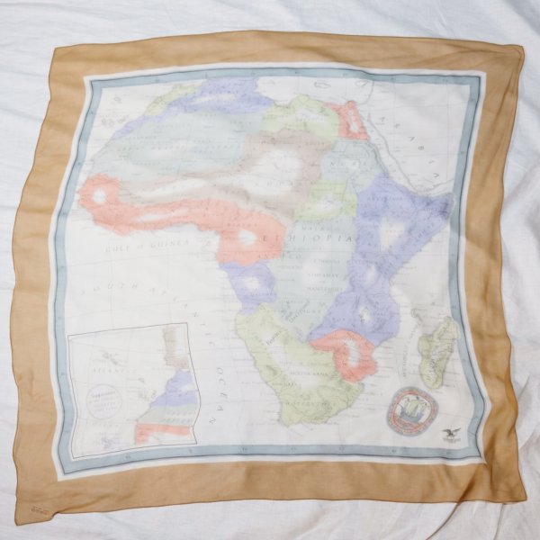 画像1: アフリカン 地図模様 シルク マルチカラー スカーフ 108cm×108cm[19904]