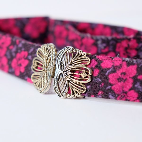 画像4: 花柄 金具 ウール地 アンティークベルト[19819]