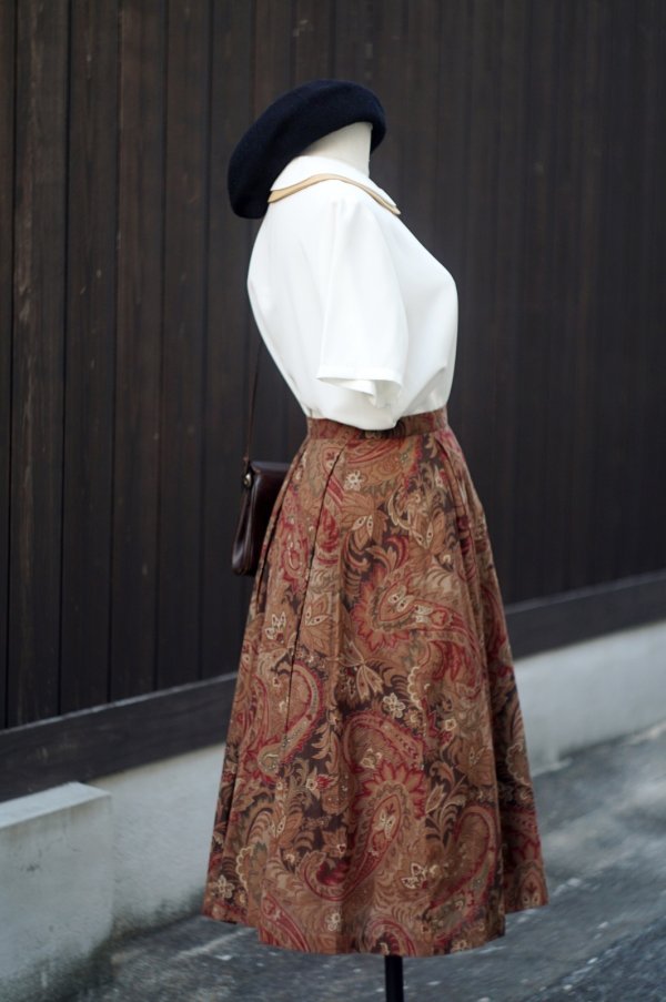 画像6: ブラウン系 ペイズリー柄 スカート w64cm[19870]