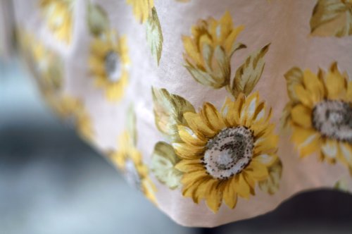 他の写真1: ヒマワリ柄 半袖 コットン レトロワンピース ノーカラー[19923]