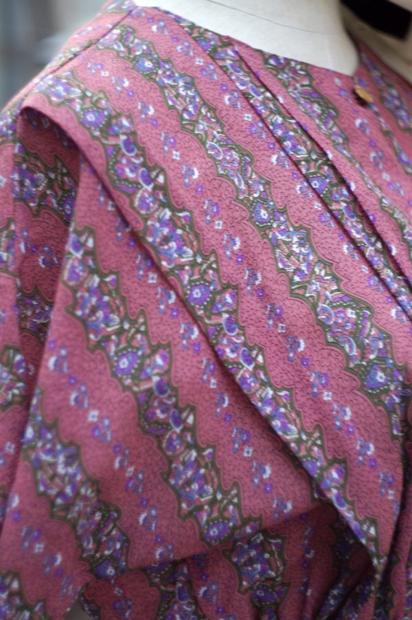 画像7: "mf" ピンク系 花柄 半袖 レトロワンピース ノーカラー[19922]