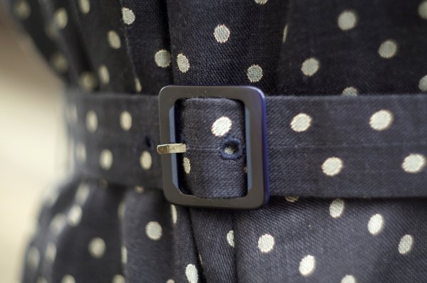 画像8: 濃ネイビー ドット柄 半袖 レトロワンピース[19926]