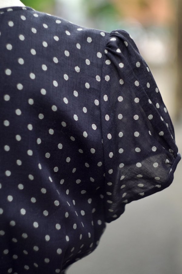 画像6: 濃ネイビー ドット柄 半袖 レトロワンピース[19926]