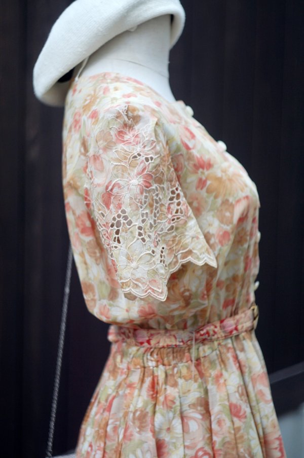 画像6: "Domino Look" 花柄 半袖 コットン レトロワンピース スクエアネック[19928]