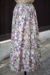 "laura ashley" 花柄 コットン スカート フレア w59cm[19935]
