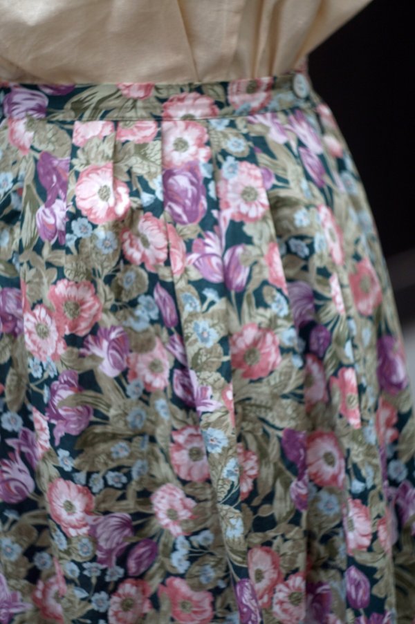 画像2: "laura ashley" 花柄 コットン スカート フレア w59cm[19935]